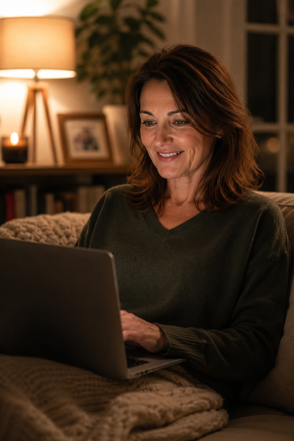 Frau lernt entspannt zuhause am Laptop